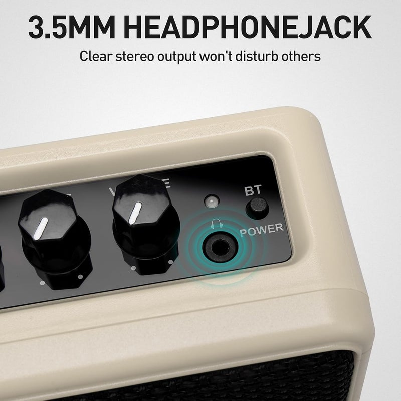 EROK Mini Electric Guitar Amplifier, with Clean Overdrive Effects,Support BT/Headphone Connection,5W Indoor Music Pratice Speaker (Beige) - Image 4